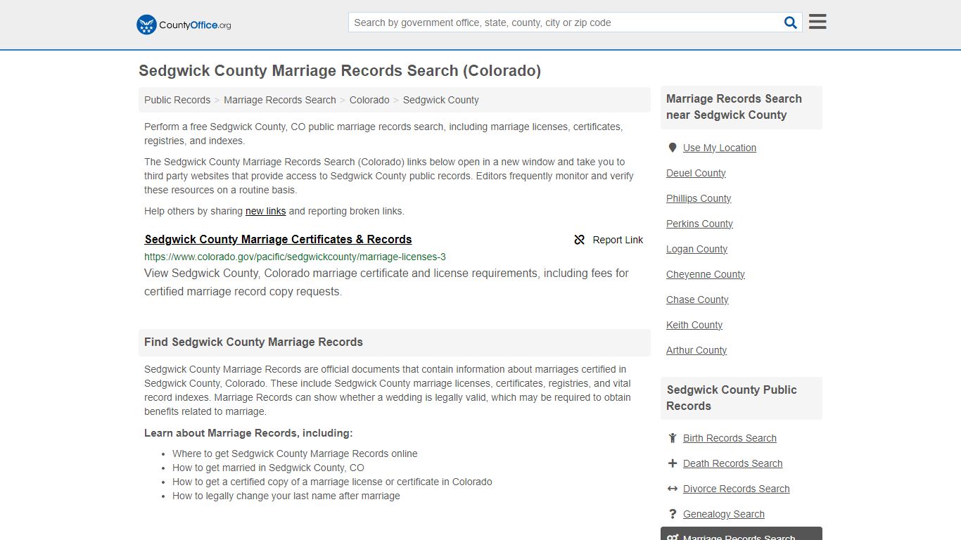 Marriage Records Search - Sedgwick County, CO (Marriage Licenses ...