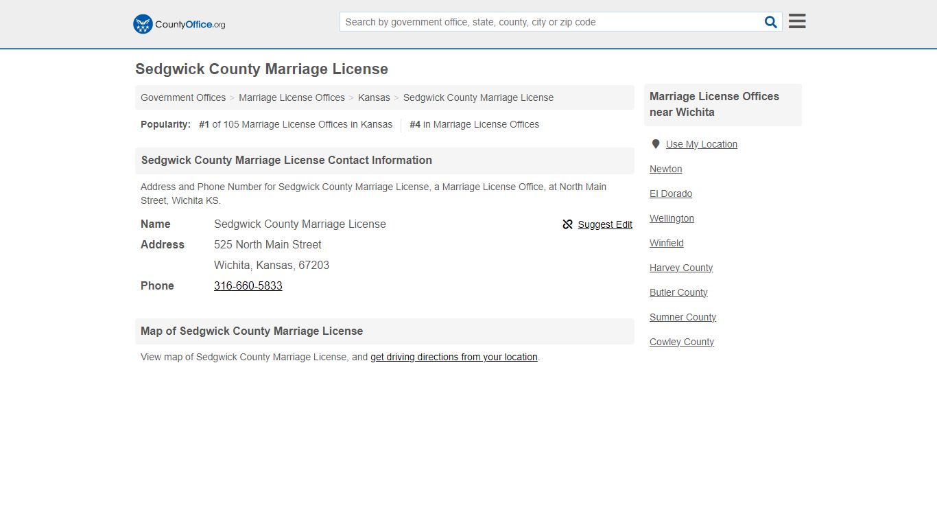 Sedgwick County Marriage License - Wichita, KS (Address and Phone)