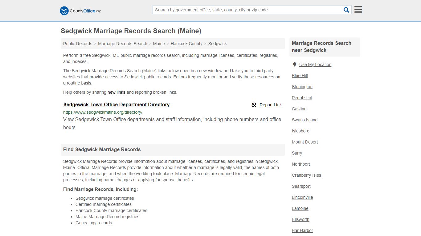 Marriage Records Search - Sedgwick, ME (Marriage Licenses & Certificates)