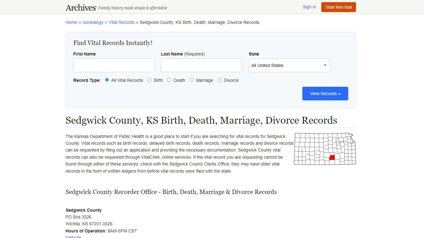 Sedgwick County, KS Birth, Death, Marriage, Divorce Records - Archives.com